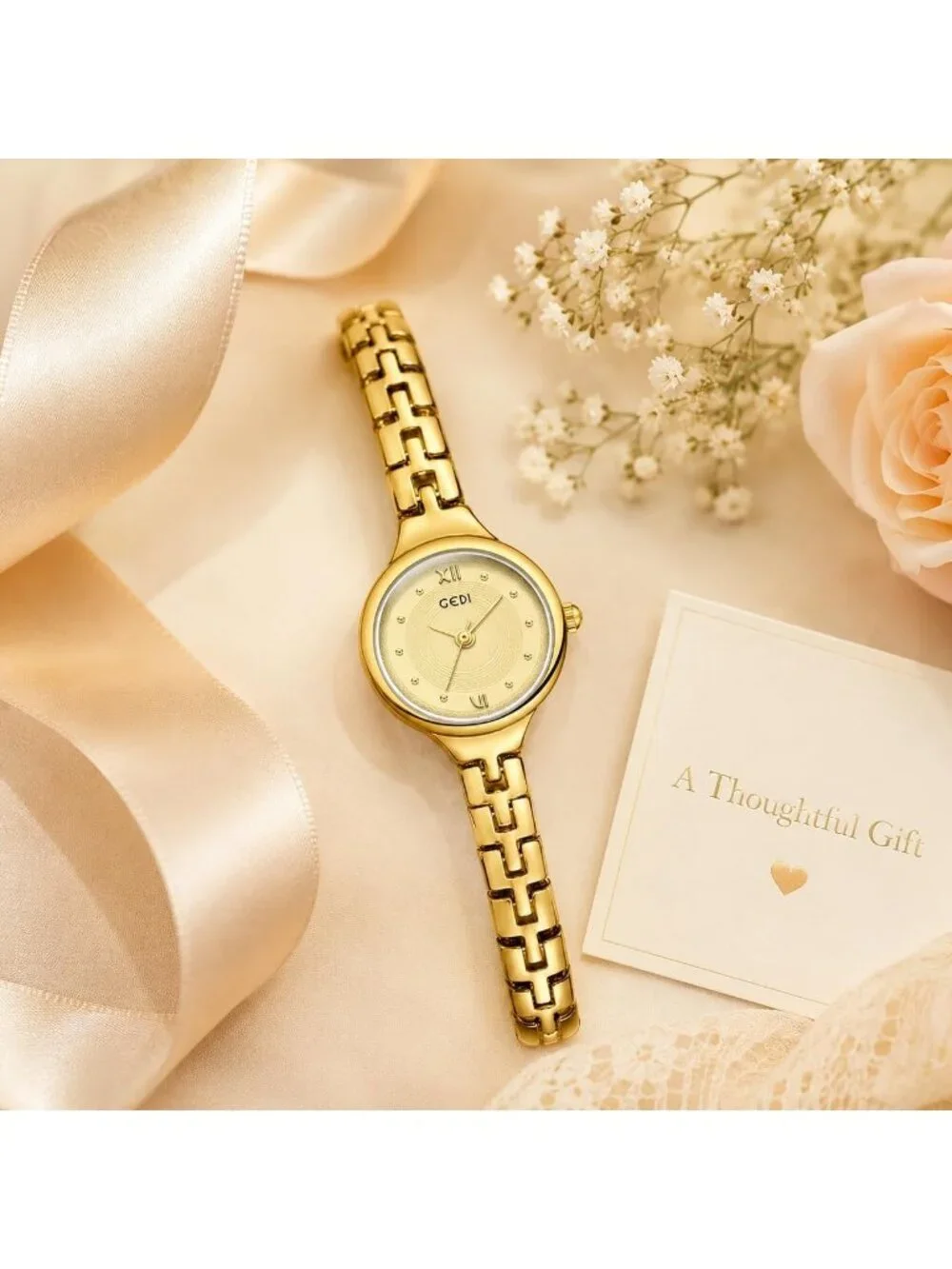 Women’s Gold Dainty Bracelet Quartz in Small Round Dial Alloy Band Wrist Watch